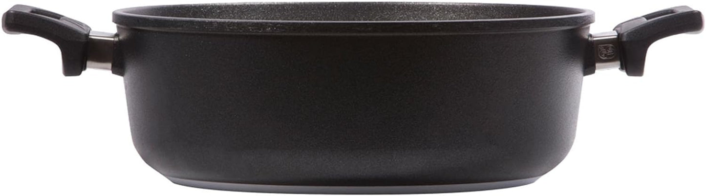 Eurolux premium stewing pan, Ø 24, 26, 28, & 32 cm, 10 cm high, with 2 fixed handles, Induction friendly, Made in Germany