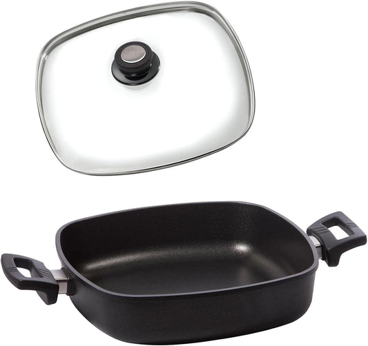 Eurolux Premium Square deep caserole square, 24x24 & 28x28 cm, 10 cm height, Induction with side handles, Including lid