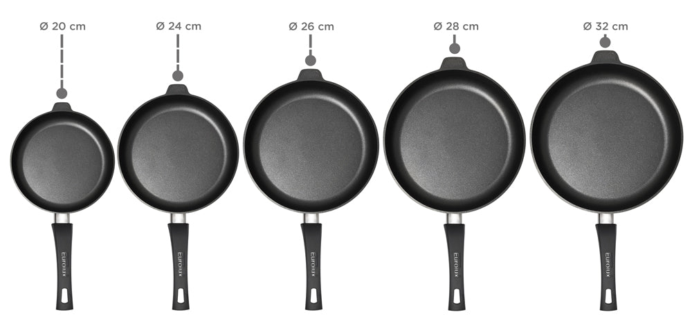 Eurolux Flat Frying Pan Cast Aluminum  Ø 20, 24, 26, 28, 32 cm, Induction friendly, Removable handle, Made in Germany